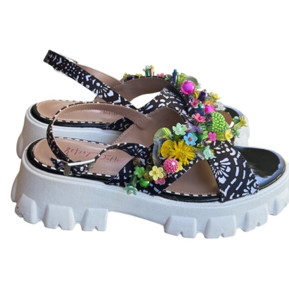 Betsey Johnson Shoes - Betsey Johnson Women's  Jeweled Frankee Platform Sandals Size 7 Black & White
